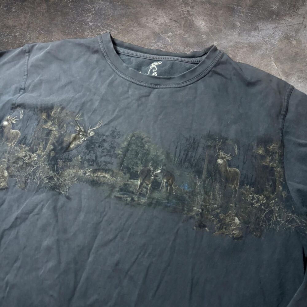 North Rivers Outfitters Deer Long Sleeve Men’s L Dark Gray y2k Distressed
